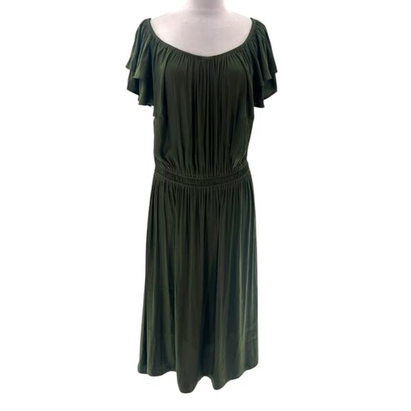 NWT Loft Solid Green Blouson Airy Midi Dress Size 16 - Picture 7 of 7